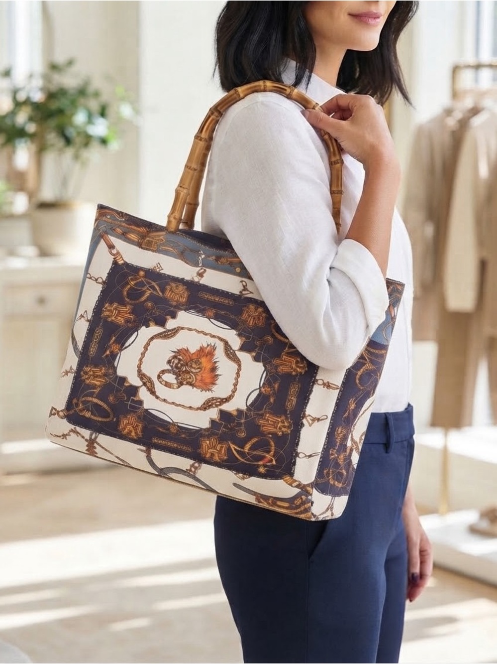 Designer-Style Navy & White canvas
Coated tote bag. Gucci & Hermes
Vibes NIP